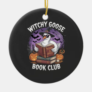 Witch Goose Book Club Spooky Halloween Animal Ceramic Ornament