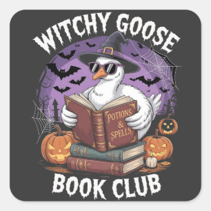 Witch Goose Book Club Spooky Halloween Animal Square Sticker