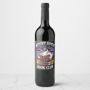 Witch Goose Book Club Spooky Halloween Animal Wine Label