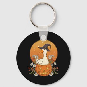 Witch Goose Halloween Pumpkin Flowers Cute Funny Key Ring