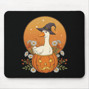 Witch Goose Halloween Pumpkin Flowers Cute Funny Mouse Pad