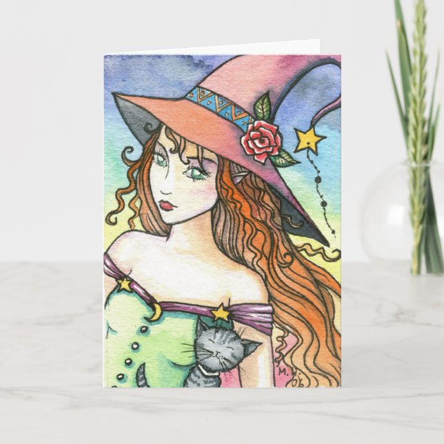 Witch Gray Tabby Card Notecard by Molly Harrison (Front)