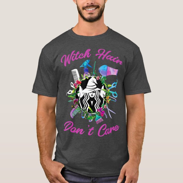 Witch Hair Dont Care Halloween Scissors Broom T-Shirt (Front)