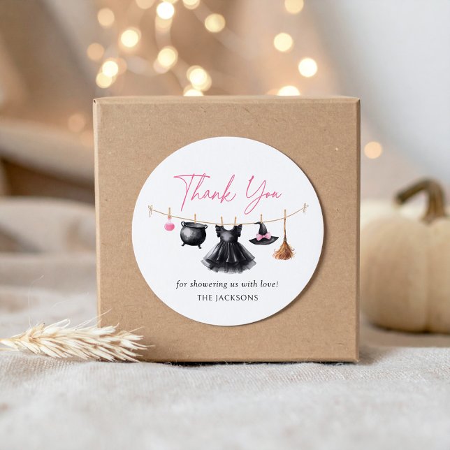 Witch Halloween Baby Shower Classic Round Sticker (Creator Uploaded)