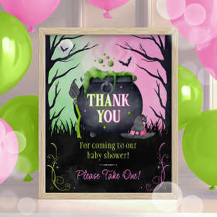 Witch Halloween Baby Shower Favours Sign Poster