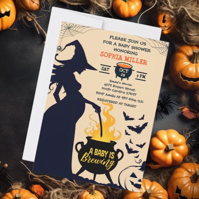 Witch Halloween Cauldron Baby Is Brewing Shower Invitation (Creator Uploaded)
