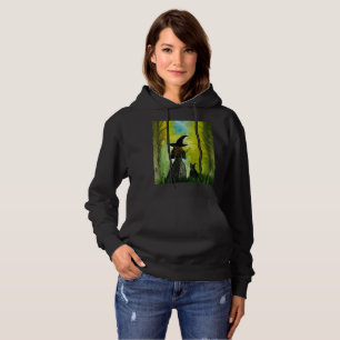 Witch Halloween Gothic Black Cat Spooky Watercolor Hoodie
