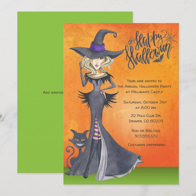 Witch Halloween Invitation, Adult Costume Party Invitation (Front/Back)