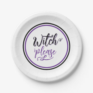 Witch Halloween Party Black Purple Paper Plate