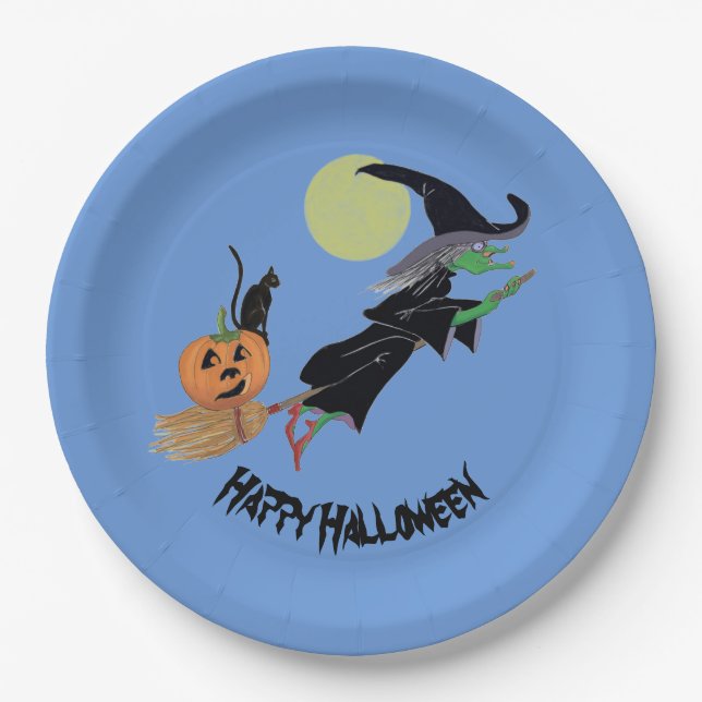 Witch Halloween Party Fun Colourful Paper Plate (Front)