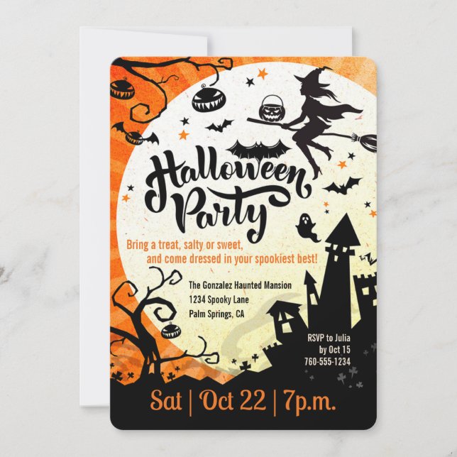Witch, Halloween Party, Potluck Invitation (Front)