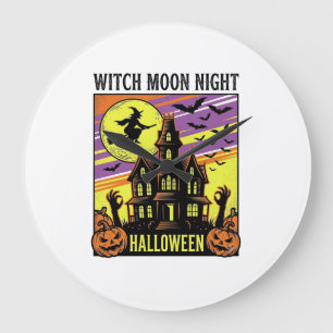 Witch Halloween Shirt Vintage Haunted House Night_ Large Clock