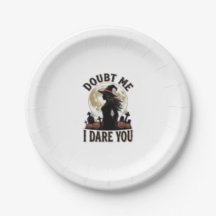 Witch Halloween Shirt with Vintage Moon Graveyard Paper Plate