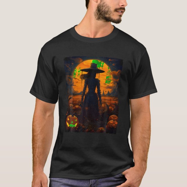 Witch Halloween Starry Night Van Gogh Aesthetic Pa T-Shirt (Front)