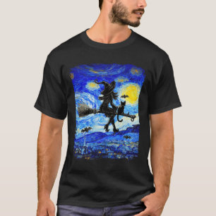Witch Halloween Starry Night Van Gogh Aesthetic Pa T-Shirt