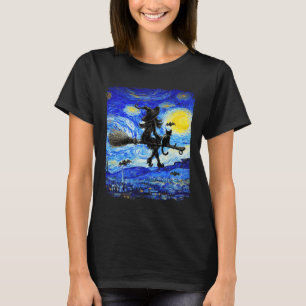 Witch Halloween Starry Night Van Gogh Aesthetic Pa T-Shirt