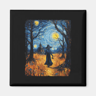 Witch Halloween Starry Night Van Gogh Costume Art Magnet