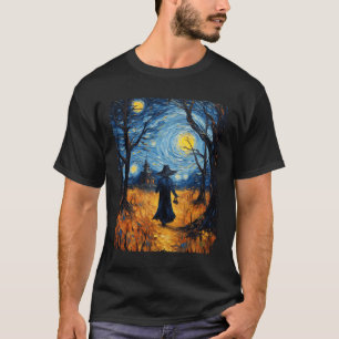 Witch Halloween Starry Night Van Gogh Costume Art T-Shirt