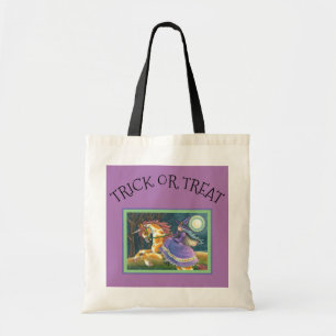 WITCH, HALLOWEEN UNICORN, BLACK CAT Trick Or Treat Tote Bag