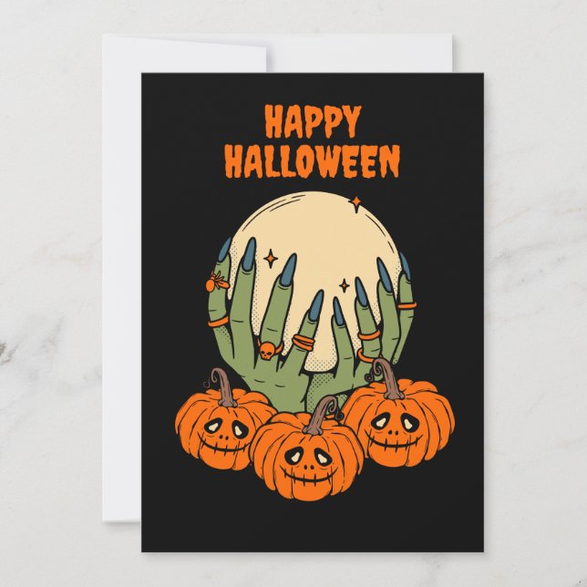 Witch hands with pumpkin halloween  holiday card (Front)