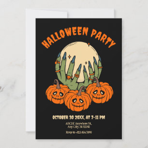 Witch hands with pumpkin halloween invitation