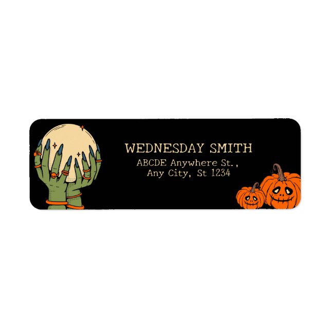 Witch hands with pumpkin halloween  return address label (Front)