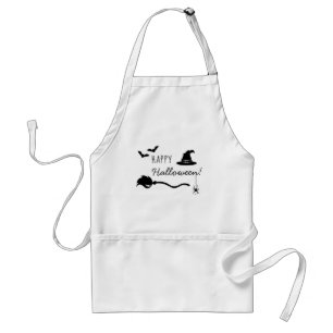 Witch Hat And Broom With Spider And Bats Halloween Standard Apron