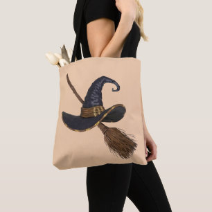 Witch Hat and Broomstick Tote Bag