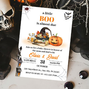 Witch Hat, and Haunted House,Halloween Baby Shower Invitation