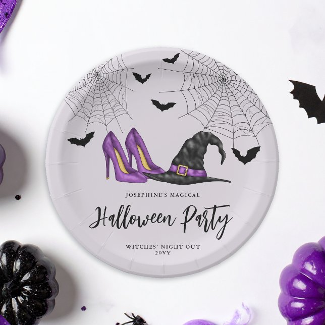 Witch Hat And Heels With Bats Halloween Party Paper Plate (Creator Uploaded)