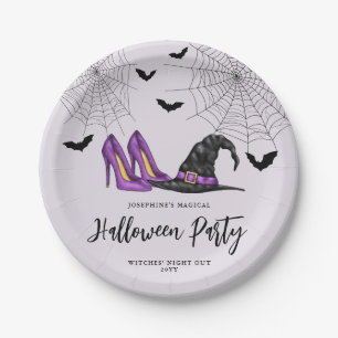 Witch Hat And Heels With Bats Halloween Party Paper Plate