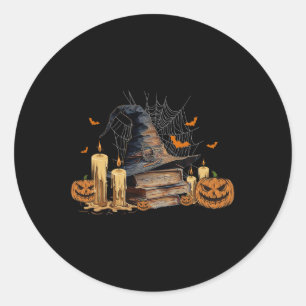 Witch Hat And Magic Book Spooky Library Halloween  Classic Round Sticker