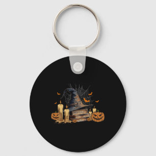 Witch Hat And Magic Book Spooky Library Halloween Key Ring