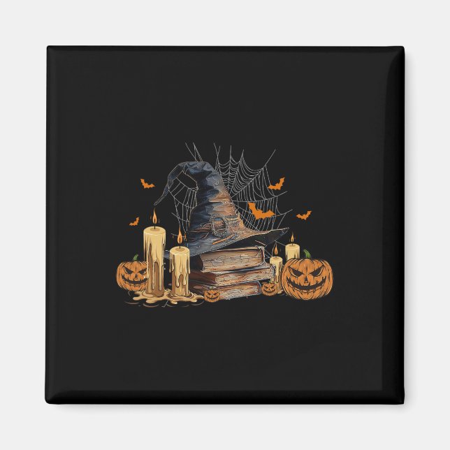 Witch Hat And Magic Book Spooky Library Halloween  Magnet (Front)