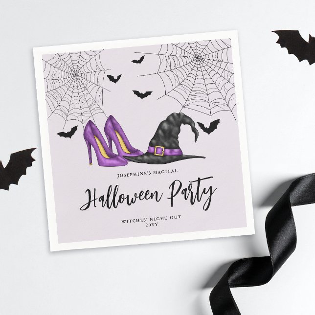 Witch Hat And Shoes Lilac Women's Halloween Party Napkin (Creator Uploaded)