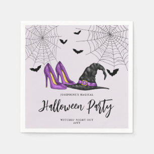 Witch Hat And Shoes Lilac Women's Halloween Party Napkin