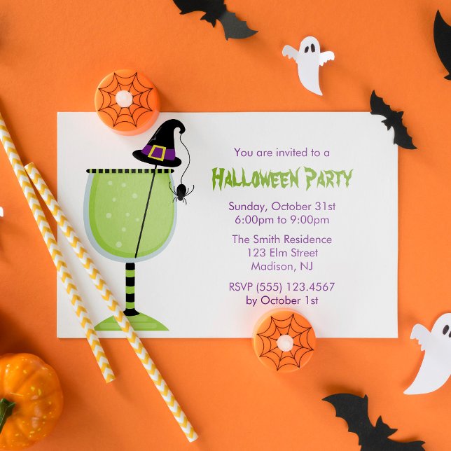Witch Hat and Spider Halloween Cocktail Party Invitation (Creator Uploaded)