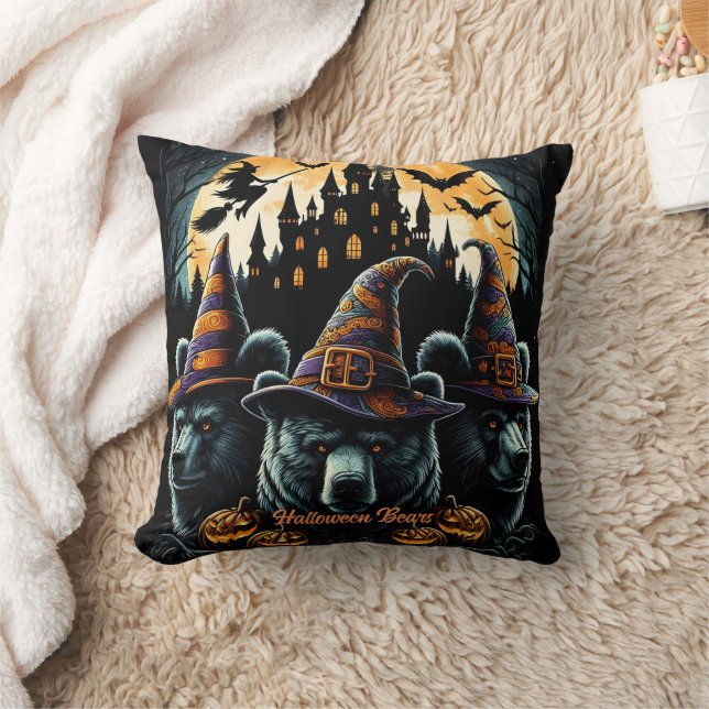 Witch hat bears under full moon cushion (Blanket)