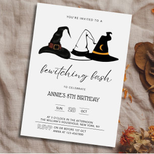 Witch Hat Bewitching Bash Girls Birthday Halloween Invitation