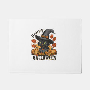Witch Hat Black Cat Halloween Cat With Witch's Hat Doormat
