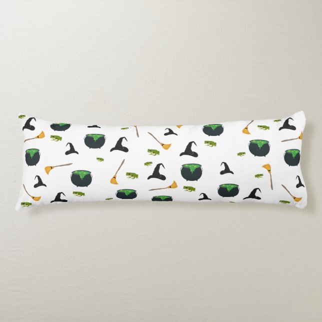 Witch Hat Broom Cauldron Halloween Pattern Body Cushion (Front)