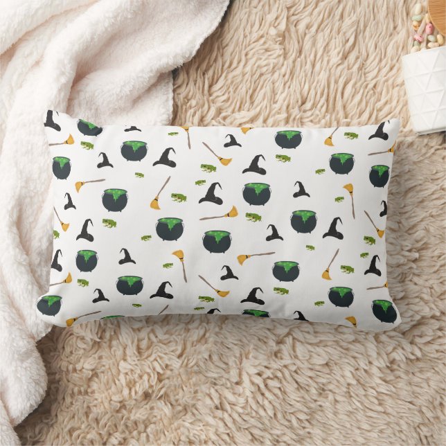 Witch Hat Broom Cauldron Halloween Pattern Lumbar Cushion (Blanket)