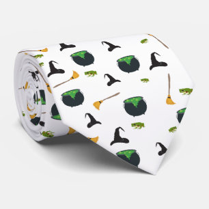 Witch Hat Broom Cauldron Halloween Pattern Tie