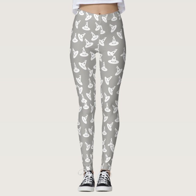 Witch Hat Confetti Leggings - White/Grey (Front)