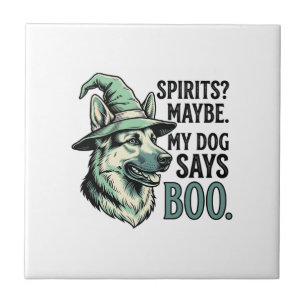 Witch Hat Dog Vintage Engraving Halloween Humour D Ceramic Tile