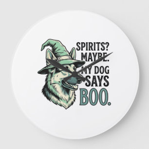 Witch Hat Dog Vintage Engraving Halloween Humour D Large Clock