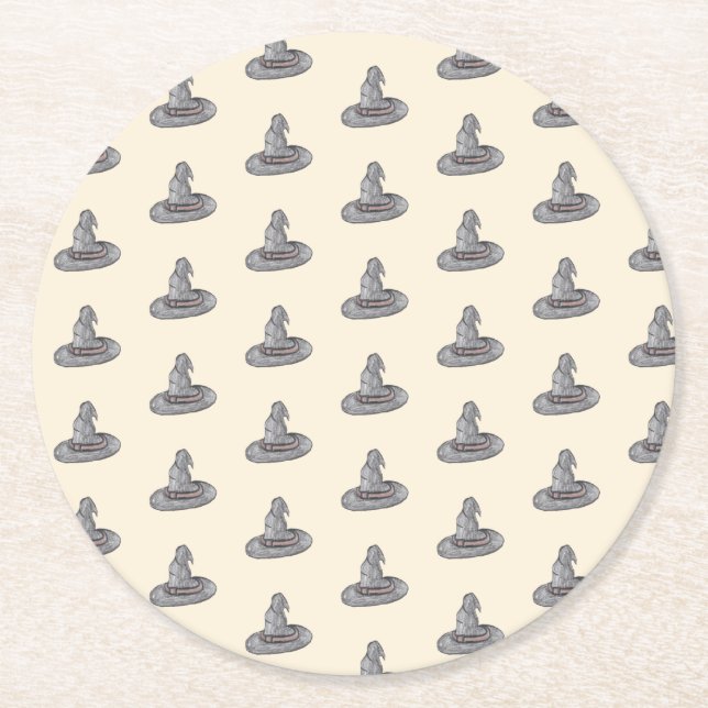  Witch Hat Doodle Halloween Pattern   Round Paper Coaster (Front)