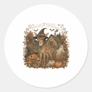 Witch Hat Fawn Happy Halloween Cottagecore Classic Round Sticker