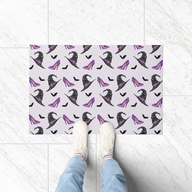 Witch Hat Lilac Heels With Bats Halloween Pattern Doormat (Indoor)