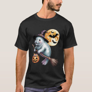 Witch Hat Manatee Riding Broomstick Halloween Pump T-Shirt